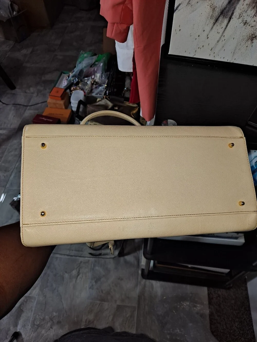 Valentino Garavani Cream Dome Satchel with Gold Medallion